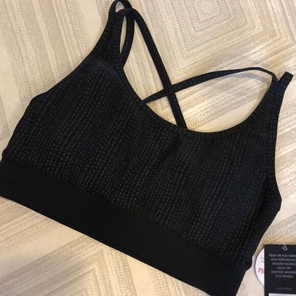 PrismSport Black w/Vertical Dot Stripes Sports Bra - Picture 1 of 6